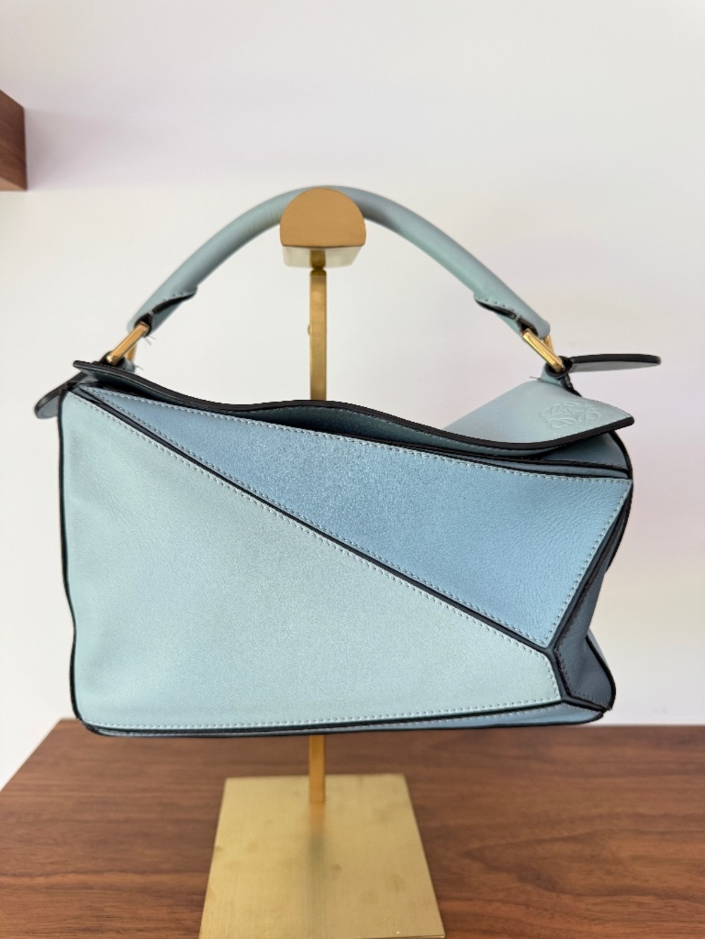 Loewe Grained Calfskin Small Puzzle Bag Multi-Blue Pre-Owned
